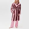 Burgundy Stripe Cotton Velour Robe Supplier | Women's Wide Stripe Gown