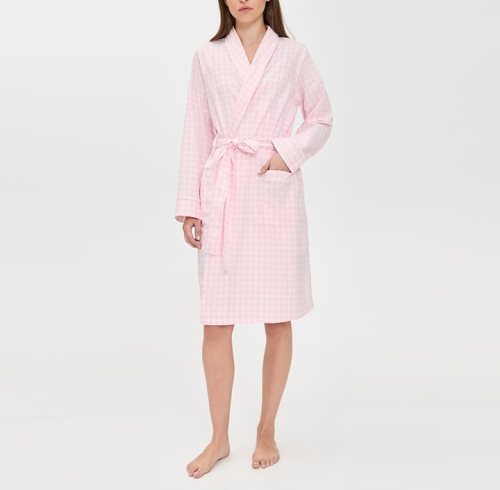 Pink Gingham Cotton Robe Supplier | Women's Poplin Dressing Gown