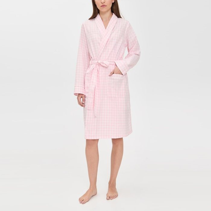 Pink Gingham Cotton Robe Supplier | Women's Poplin Dressing Gown