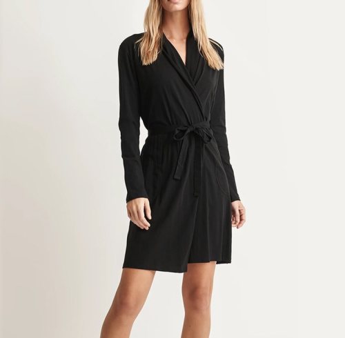 Black Jersey Cotton Robe Supplier | Women's Soft Wrap Dressing Gown