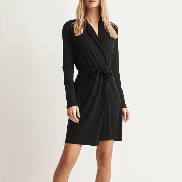 Black Jersey Cotton Robe Supplier | Women's Soft Wrap Dressing Gown