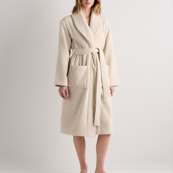 Turkish Cotton Terry Robe in Birch and Sage Supplier | Women's Spa Bathrobe