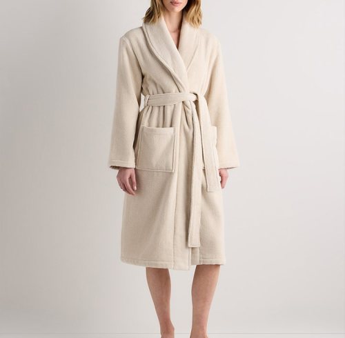 Turkish Cotton Terry Robe in Birch and Sage Supplier | Women's Spa Bathrobe