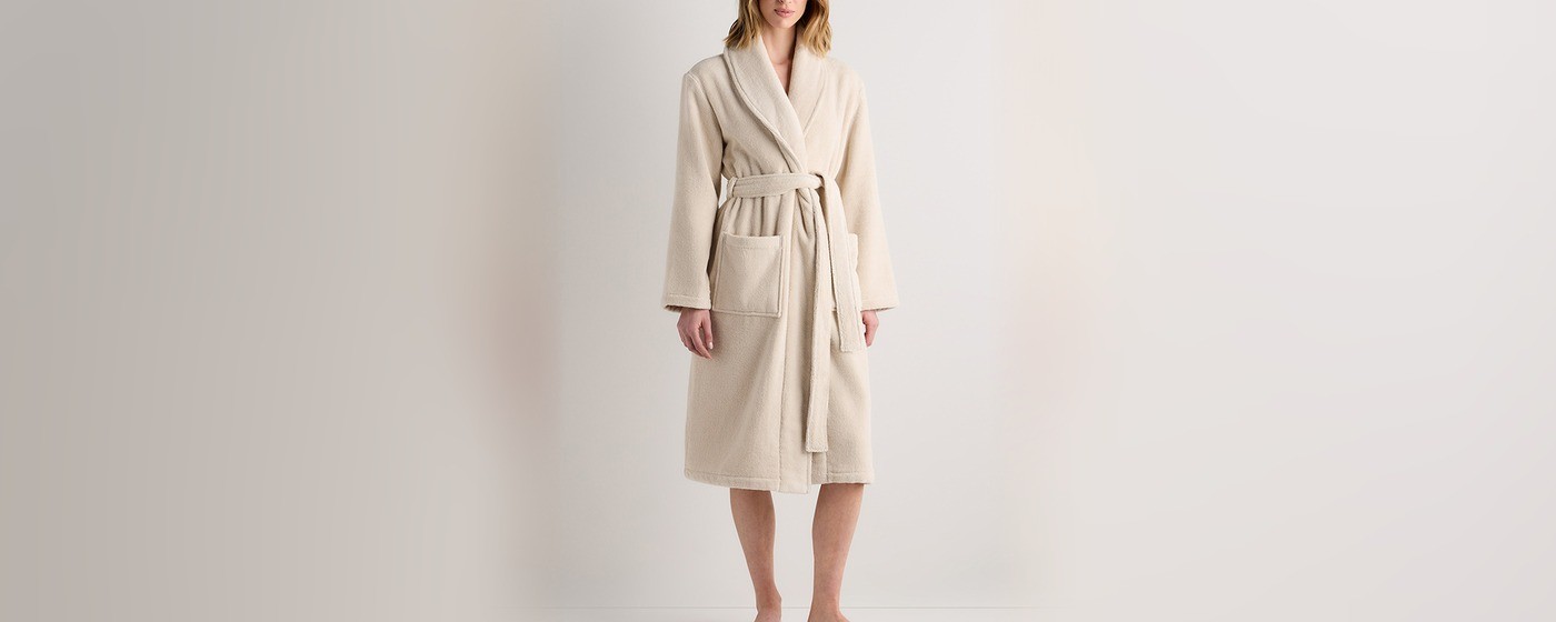 Birch Turkish cotton terry robe with shawl collar and self-tie sash for spa programmes