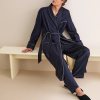 Men's Navy Piped Cotton Robe Supplier | Contrast Piping Dressing Gown