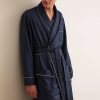 Men's Navy Piped Cotton Robe Supplier | Contrast Piping Dressing Gown