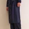 Men's Navy Piped Cotton Robe Supplier | Contrast Piping Dressing Gown