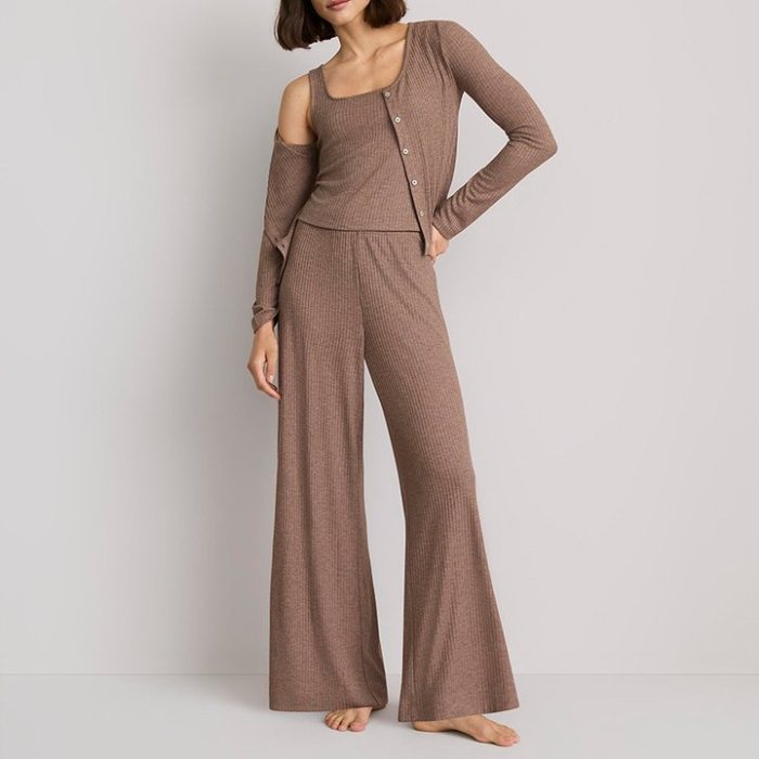 Women's Heathered Ribbed Wide Leg Lounge Pants, Loungewear Manufacturer