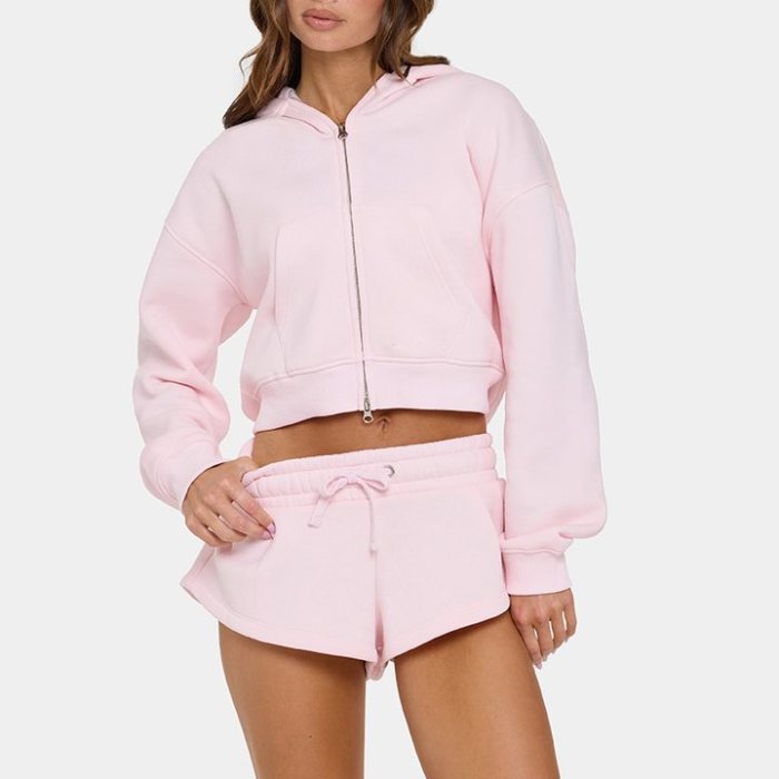 Women's Cropped Fleece Zip-Up Hoodie, Loungewear Manufacturer