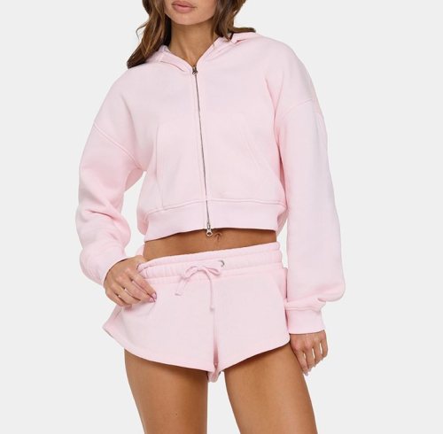 Women's Cropped Fleece Zip-Up Hoodie, Loungewear Manufacturer