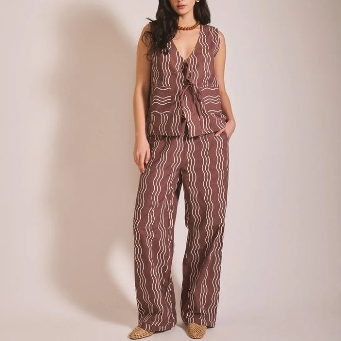 Women's Printed Cotton Tie Front Vest, Loungewear Manufacturer