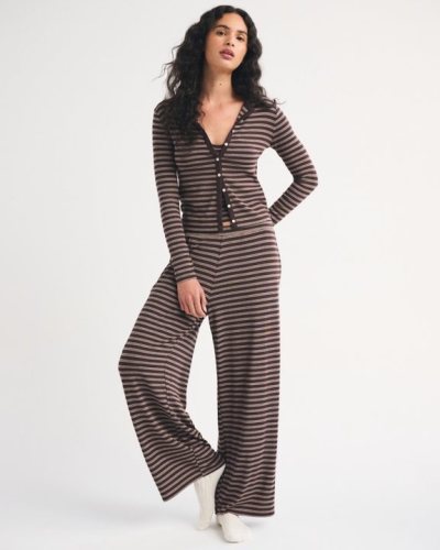 Women's Modal Blend Striped Wide Leg Lounge Pants, Loungewear Manufacturer