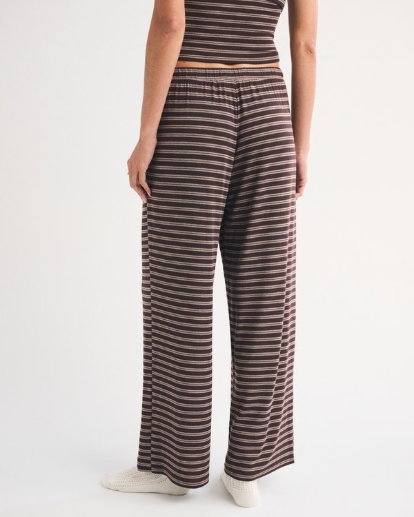 Close-up of the fine horizontal stripe and waistband on modal lounge pants