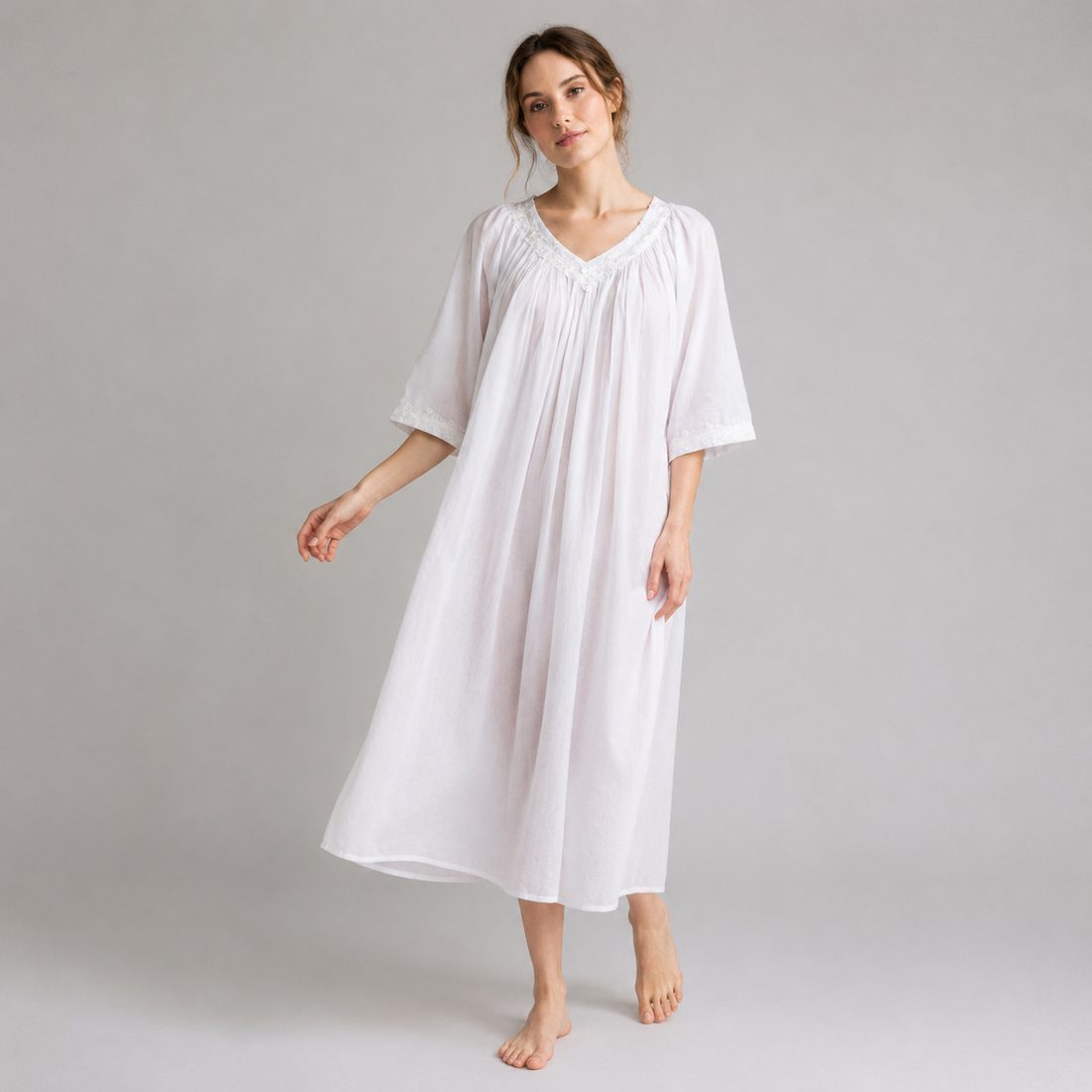 Cotton nightgown with decorative details