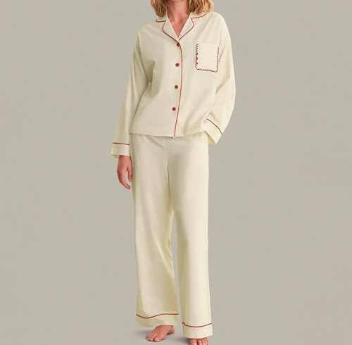 Women's Cotton Jersey Pajama Set with Red Piping, Sleepwear Manufacturer