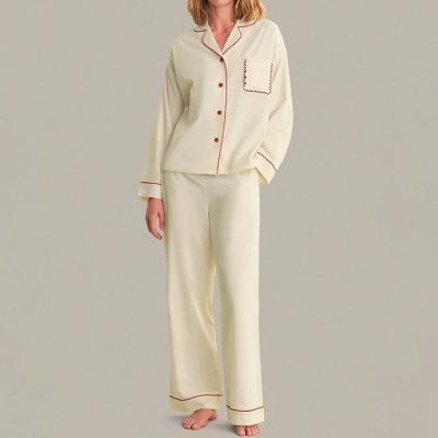Women's Cotton Jersey Pajama Set with Red Piping, Sleepwear Manufacturer