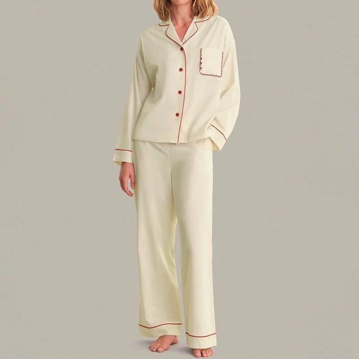 Women's Cotton Jersey Pajama Set with Red Piping, Sleepwear Manufacturer
