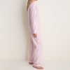 Women's Red Ticking Stripe Cotton Pajama Set, Sleepwear Manufacturer