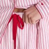 Women's Red Ticking Stripe Cotton Pajama Set, Sleepwear Manufacturer
