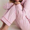 Women's Red Ticking Stripe Cotton Pajama Set, Sleepwear Manufacturer