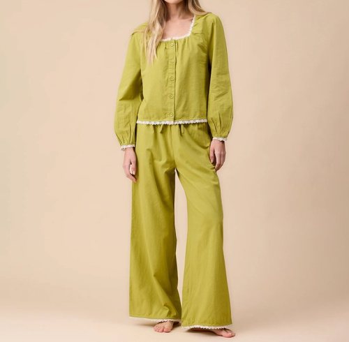 Women's Cotton Linen Pajama Set with Lace Trim, Sleepwear Manufacturer