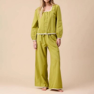 Women's Cotton Linen Pajama Set with Lace Trim, Sleepwear Manufacturer