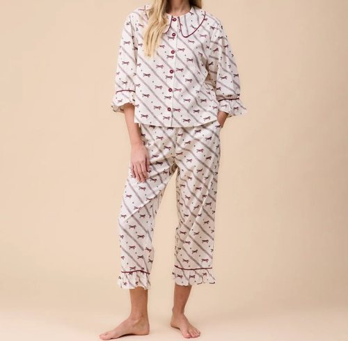 Women's Horse Print Cotton Pajama Set, Sleepwear Manufacturer