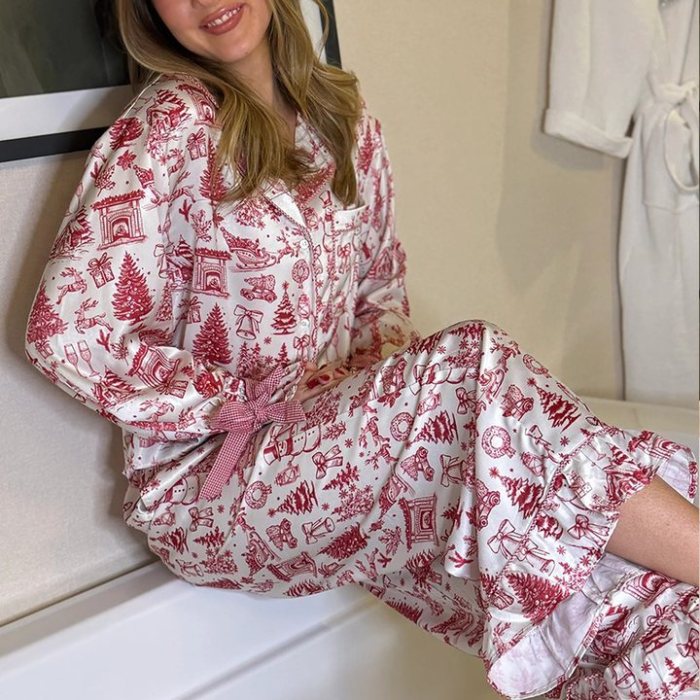 Women's Wholesale Christmas Toile Print Pajama Set