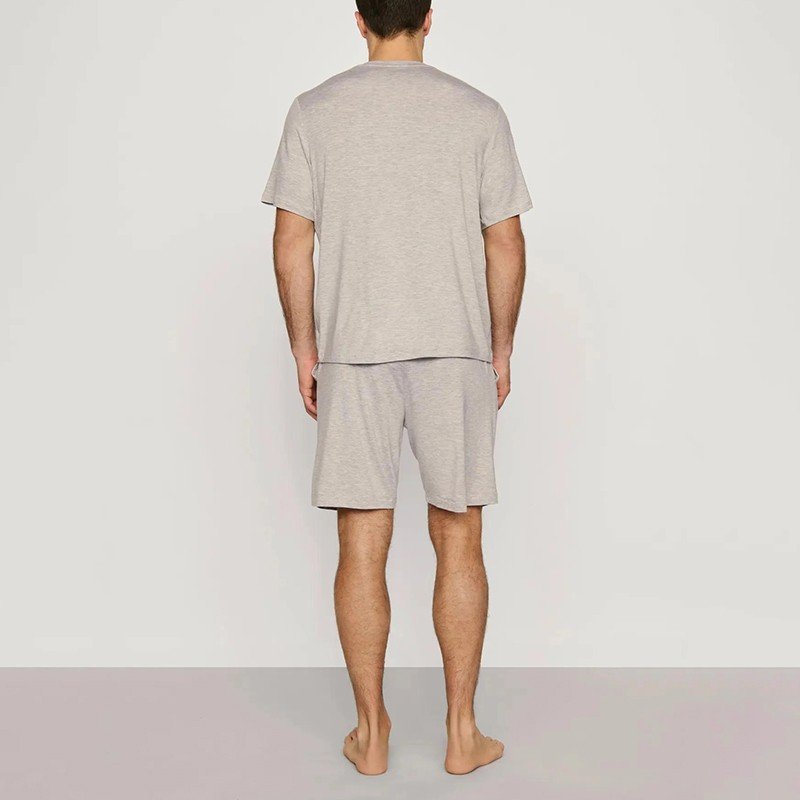 Close-up of the side seam pocket and drawcord waist on the men's modal short pajama set