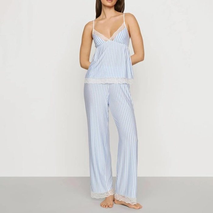 Women's Wholesale Modal Striped Cami and Wide Leg Pant Set
