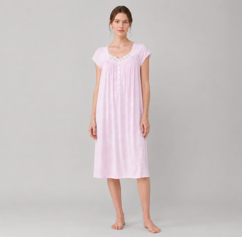 Custom Modal Nightgown | Lace Trim Short Sleeve Floral Sleep Dress