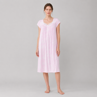 Custom Modal Nightgown | Lace Trim Short Sleeve Floral Sleep Dress