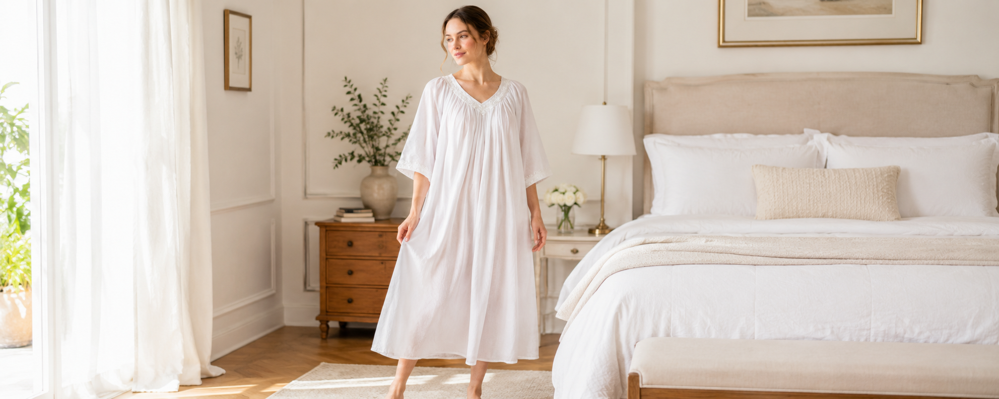 Custom cotton nightgown in 100% woven cotton