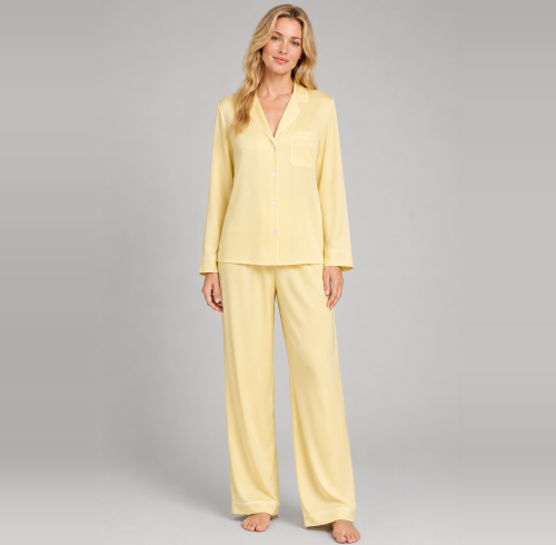 Tencel Lyocell Pajama Set | Contrast Piping Long Sleeve OEM Sleepwear