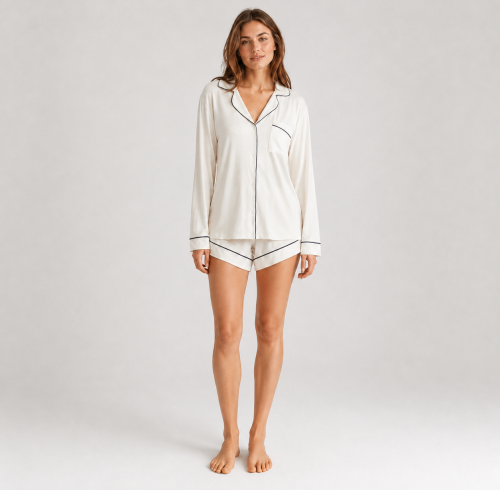Modal Pajama Shorts Set | Contrast Piping Private Label Sleepwear