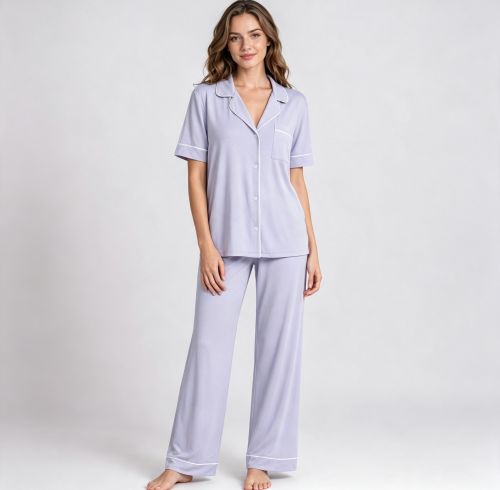 Bamboo Pajama Set Wholesale | Contrast Piping Women's Sleepwear