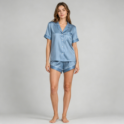 Striped Satin Pajama Set Manufacturer | Women's Short Sleepwear
