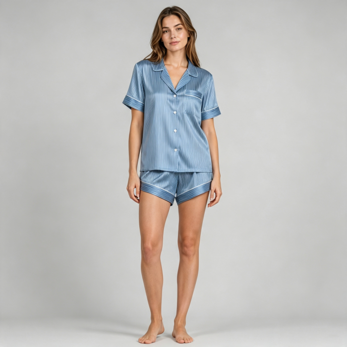 Striped Satin Pajama Set Manufacturer | Women's Short Sleepwear