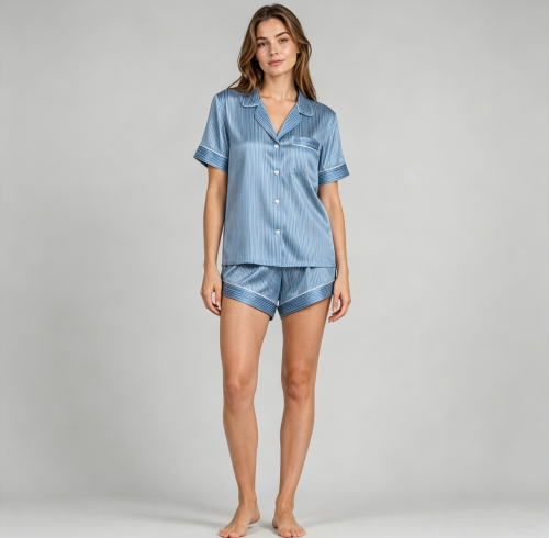 Striped Satin Pajama Set Manufacturer | Women's Short Sleepwear