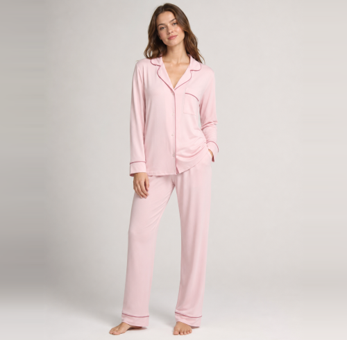 Modal Pajama Set Supplier | Long Sleeve Women's Contrast Piping Sleepwear