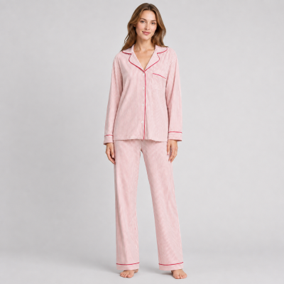Striped Cotton Pajama Set Manufacturer | Women's Long Sleeve Sleepwear