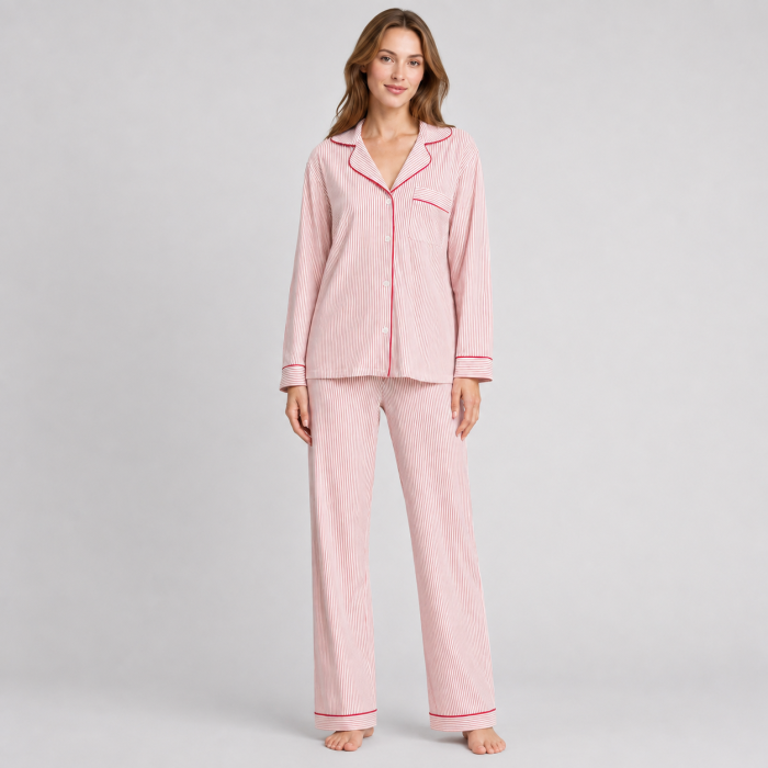 Striped Cotton Pajama Set Manufacturer | Women's Long Sleeve Sleepwear