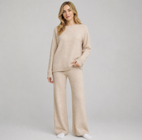 Textured Viscose Blend Lounge Set | Women's Wide-Leg Homewear