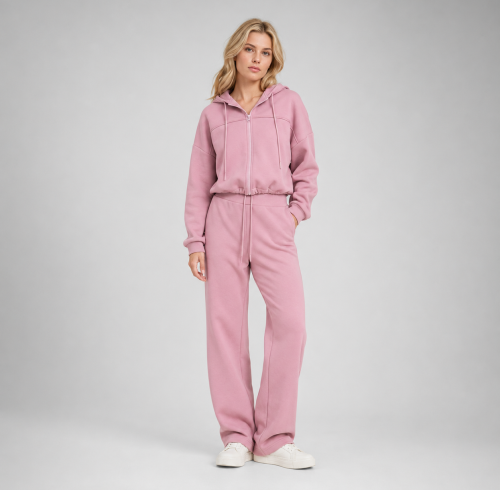 Women's Cotton Cropped Zip Hoodie Set | Private Label Loungewear