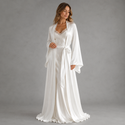 Lace Trim Satin Robe & Slip Set | Bridal Sleepwear Manufacturer