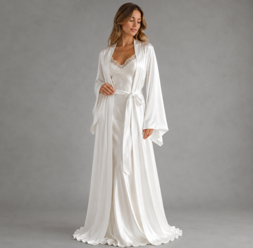 Lace Trim Satin Robe & Slip Set | Bridal Sleepwear Manufacturer