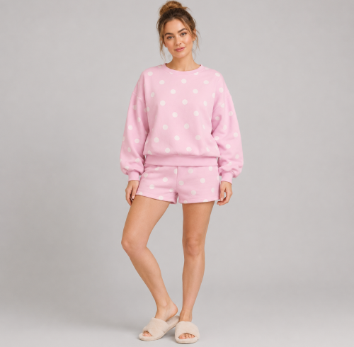 Polka Dot Sweatshirt Shorts Set | Private Label Loungewear