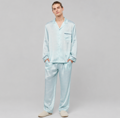 Wave Print Men's Satin Pajama Set | Sleepwear Manufacturer