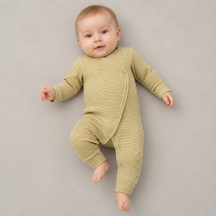 Custom Striped Cotton Baby Romper | Wrap Front Infant Sleepsuit Supplier