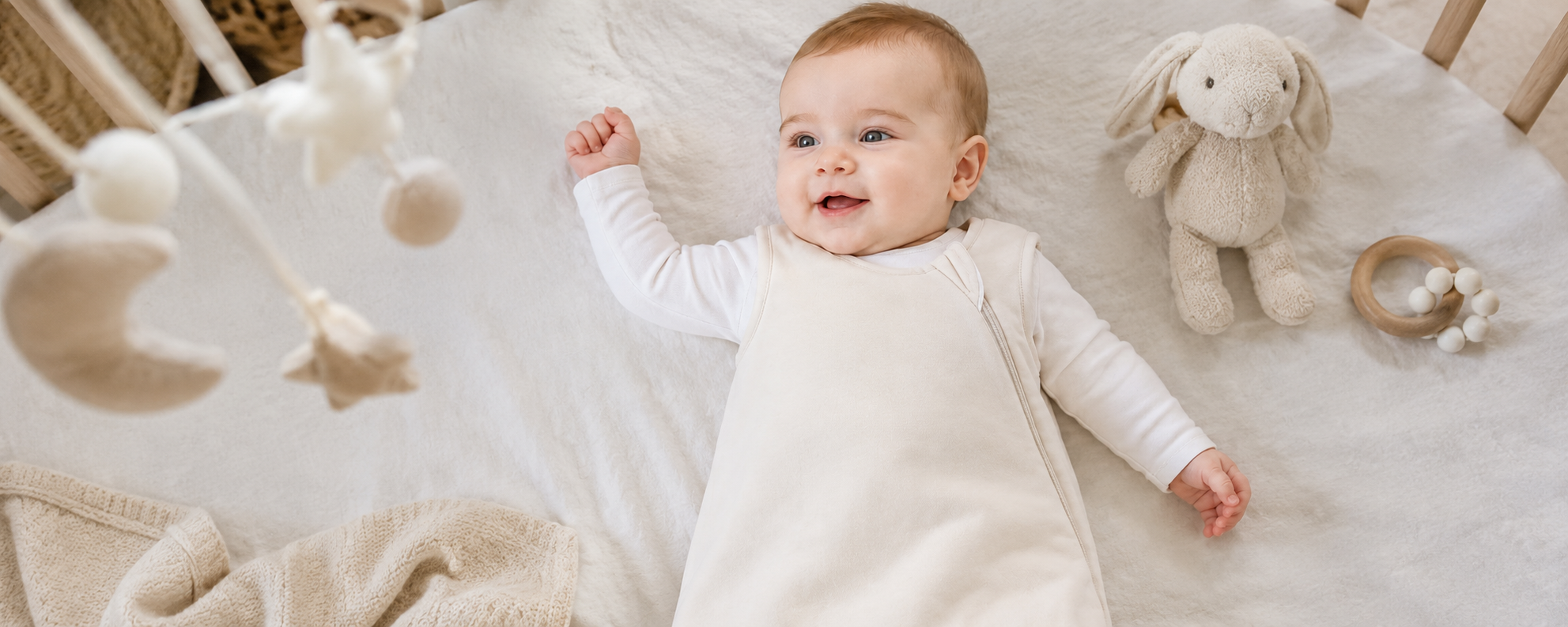 Cream cotton baby sleep sack with sleeveless design and full side zipper for private label baby sleepwear